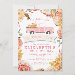 Little PUMPKIN PINK Truck MIRL 1. Geburtstag Party Einladung