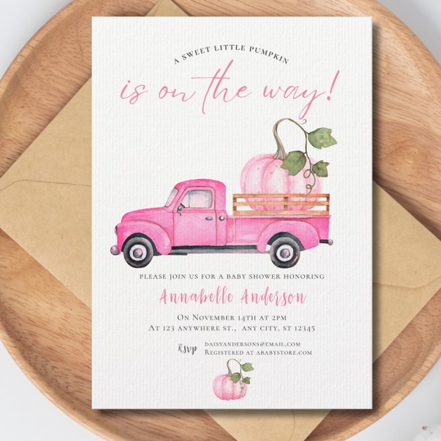 Little Pumpkin Pink Wasserfarbe Girl Baby Dusche Einladung (Little Pumpkin Pink watercolor Girl Baby Shower Invitation)