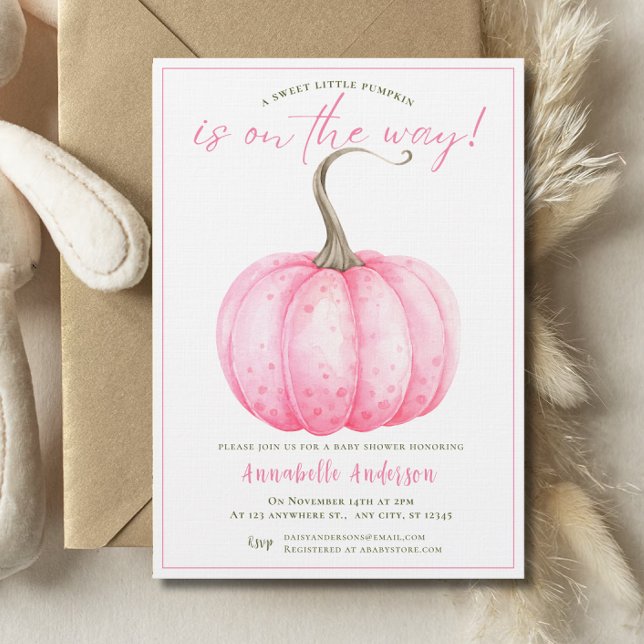 Little Pumpkin Pink Wasserfarbe Girl Baby Dusche Einladung (Little Pumpkin Pink watercolor Girl Baby Shower Invitation)