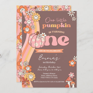 Little Pumpkin Retro 1st Birthday Invitation Einladung