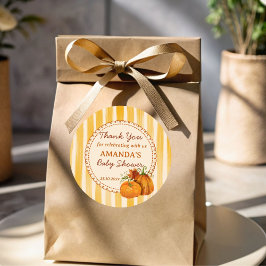 Little pumpkin retro stripes baby shower favor runder aufkleber