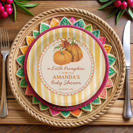 Little pumpkin retro stripes baby shower monogram pappteller