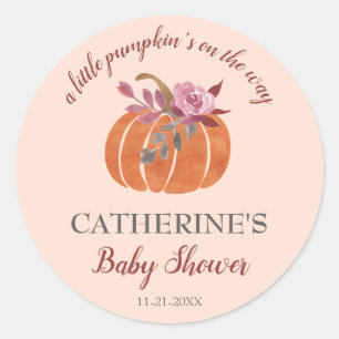 Little Pumpkin Rustic Autumn Floral Baby Shower Runder Aufkleber