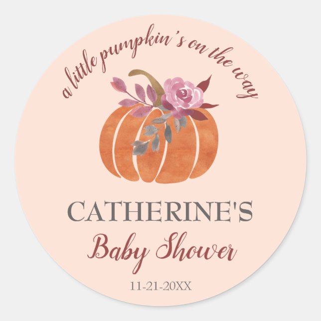 Little Pumpkin Rustic Autumn Floral Baby Shower Runder Aufkleber (Vorderseite)