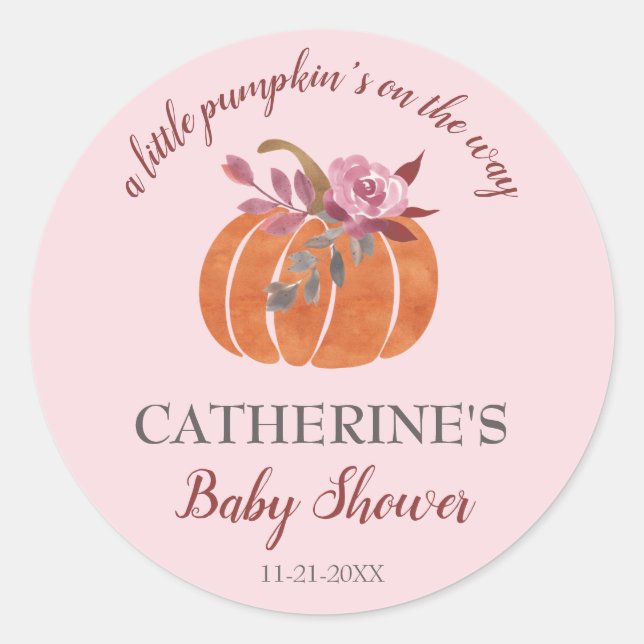 Little Pumpkin Rustic Autumn Floral Baby Shower Runder Aufkleber (Vorderseite)