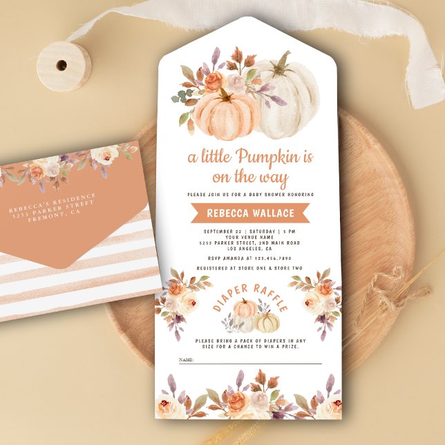 Little Pumpkin Rustic Earthy Floral Baby Shower All In One Einladung (Von Creator hochgeladen)