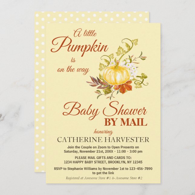 Little Pumpkin Rustic Fall Virtual Baby Dusche Einladung (Vorne/Hinten)