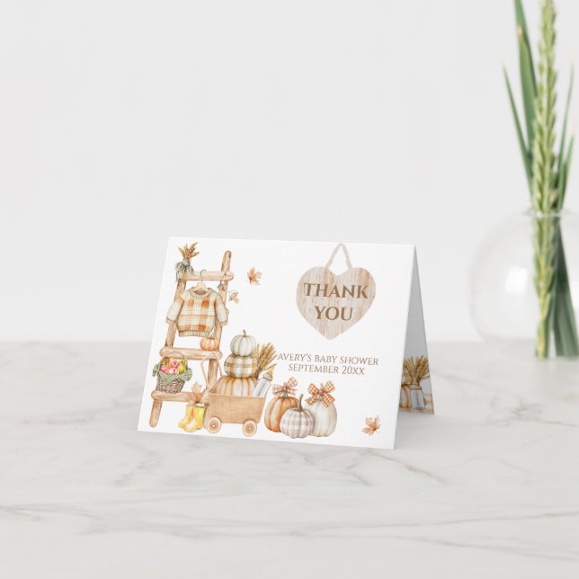 Little Pumpkin Rustic Farm Baby Duschmann Dankeskarte (Vorderseite)