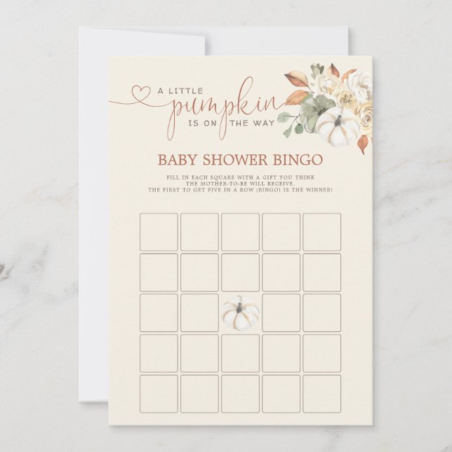 Little Pumpkin Rustic Floral Bingo Shower Games Einladung (Vorderseite)