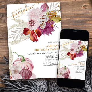 Little Pumpkin Rustic Floral Girls Geburtstag Einladung