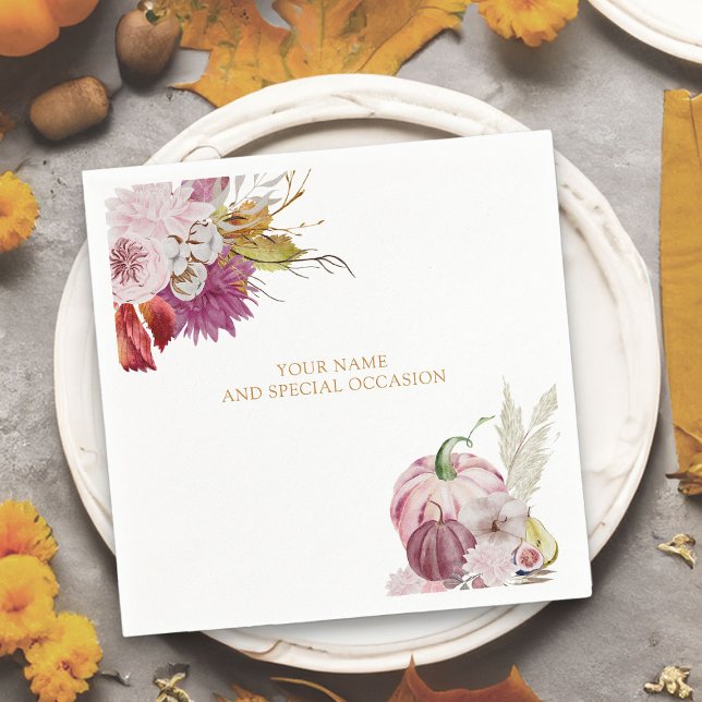 Little Pumpkin Rustic Floral Personalisiert Serviette (Personalized napkins for fall occasions  from the little pumpkin collection)