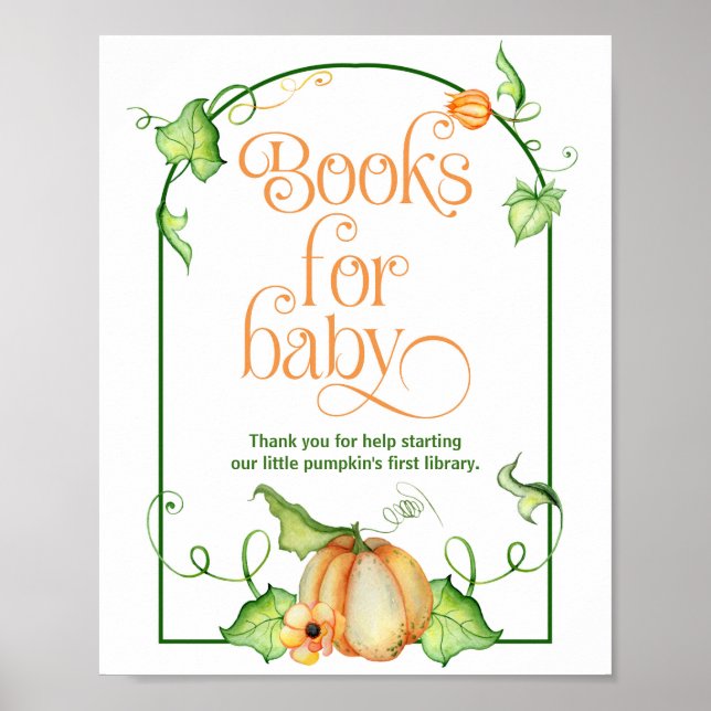 Little Pumpkin Shower Books for Baby Table Sign Poster (Vorne)