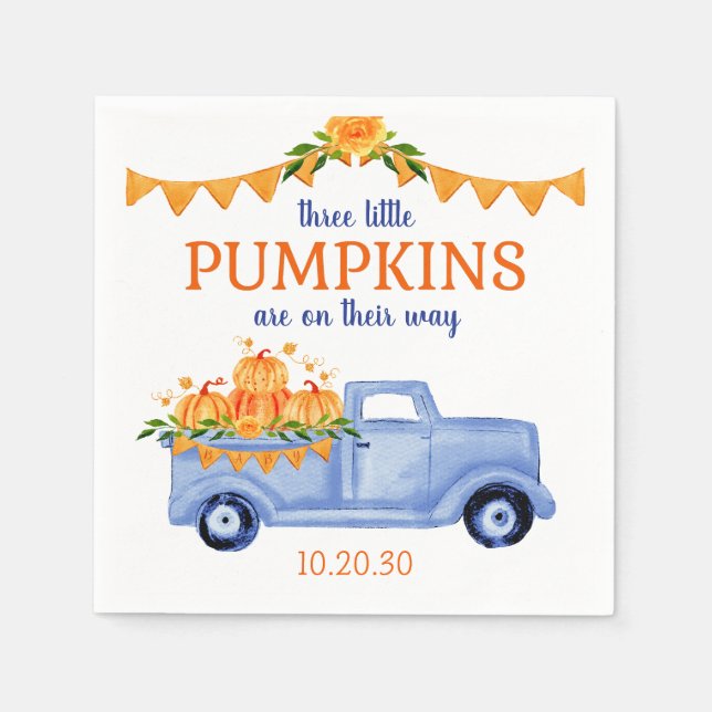 Little Pumpkin Triplet Boy Baby Dusche Napkins Serviette (Vorderseite)