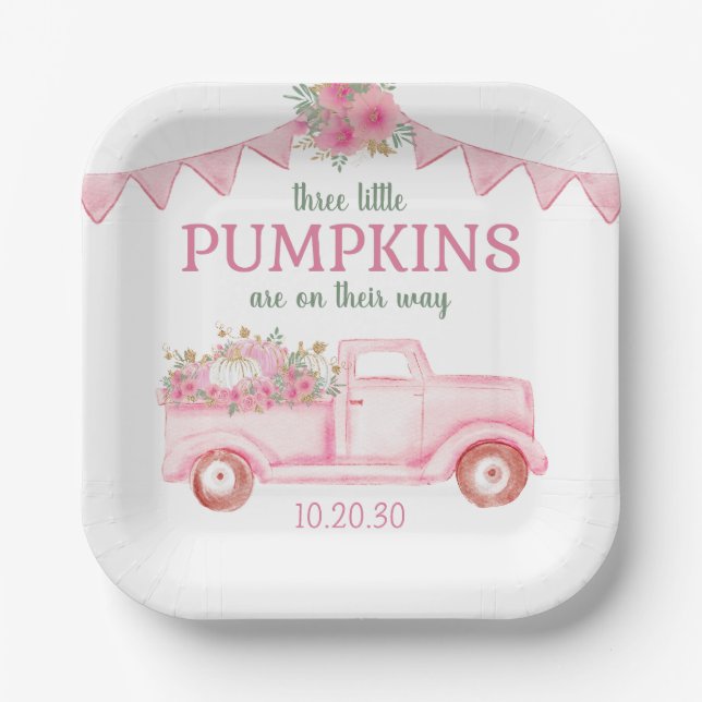 Little Pumpkin Triplet Girl Baby Dusche Pappteller (Vorderseite)