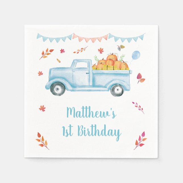 Little Pumpkin Truck Birthday Napkins Serviette (Vorderseite)