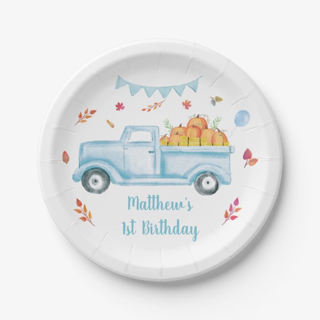 Little Pumpkin Truck Birthday Paper Plate Pappteller (Vorderseite)
