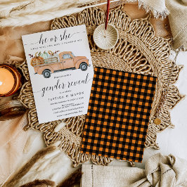Little Pumpkin Truck Gender Reveve Invitation Card Einladung