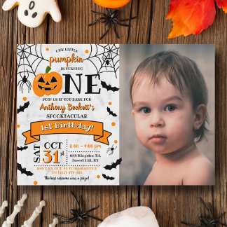 Little Pumpkin Turning One Halloween 1. Geburtstag Einladung
