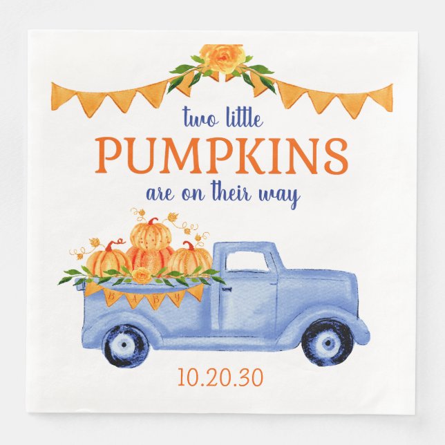 Little Pumpkin Twin Boy Baby Shower Napkins Serviette (Vorderseite)