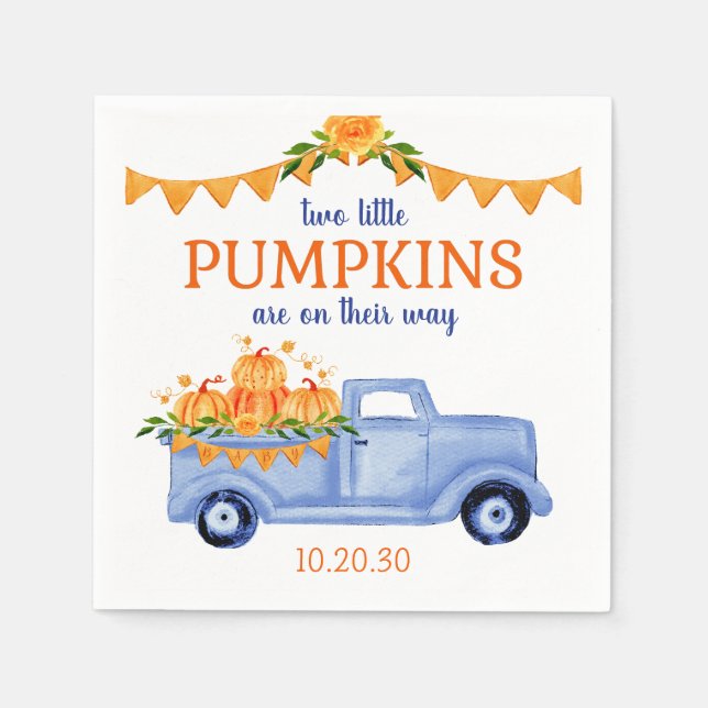 Little Pumpkin Twin Boy Baby Shower Napkins Serviette (Vorderseite)
