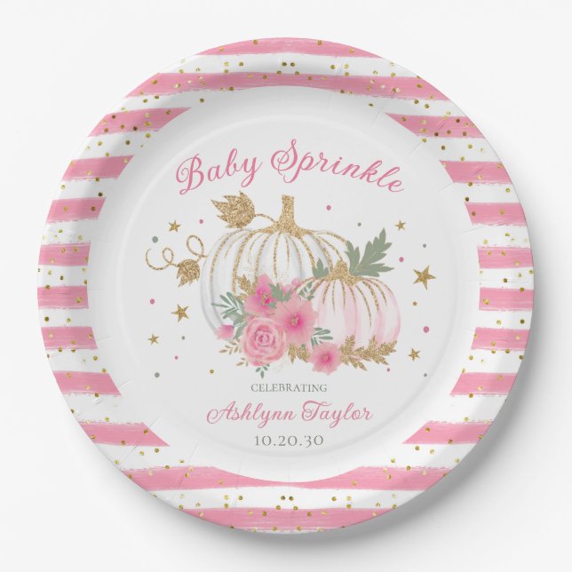 Little Pumpkin Twin Girl Baby Sprinkle Pappteller (Vorderseite)