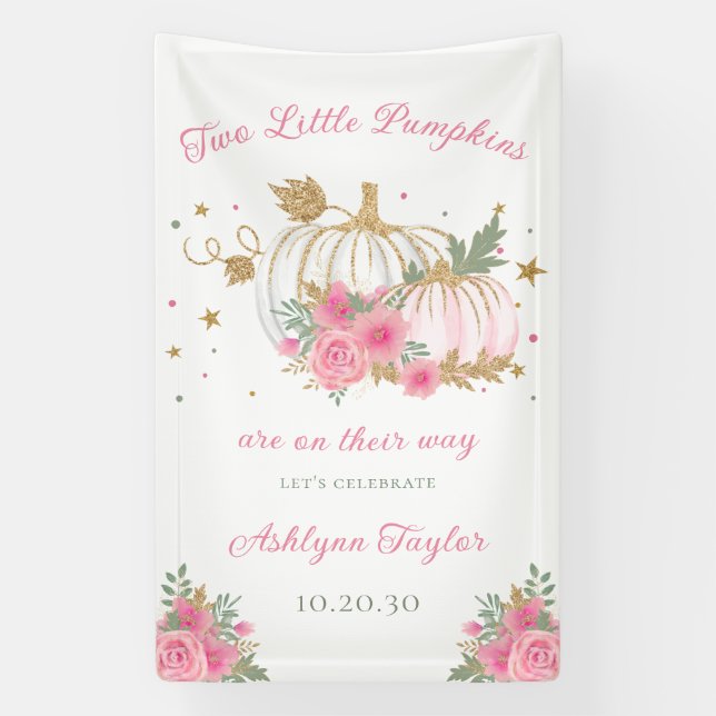 Little Pumpkin Twin Girl Babydusche Banner (Vertikal)
