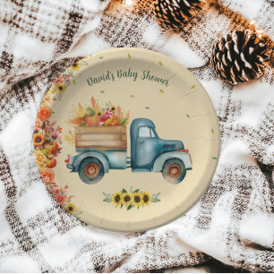 Little Pumpkin Vintag Truck Sonnenblumenfallen The Pappteller