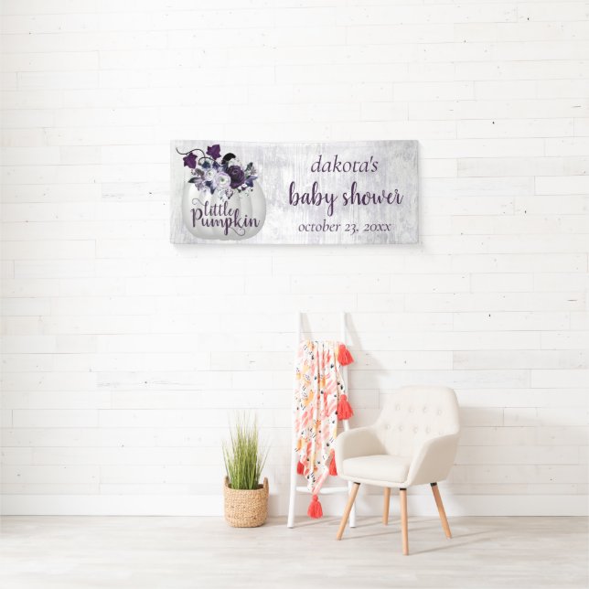 Little Pumpkin | Violet Lila Rustikale Babydusche Banner (Insitu)