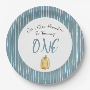 Little Pumpkin Watercolor Blue Birthday Party Pappteller