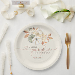 Little Pumpkin Watercolor Floral Baby Dusche Pappteller