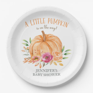Little Pumpkin Watercolor Floral Baby Dusche Pappteller