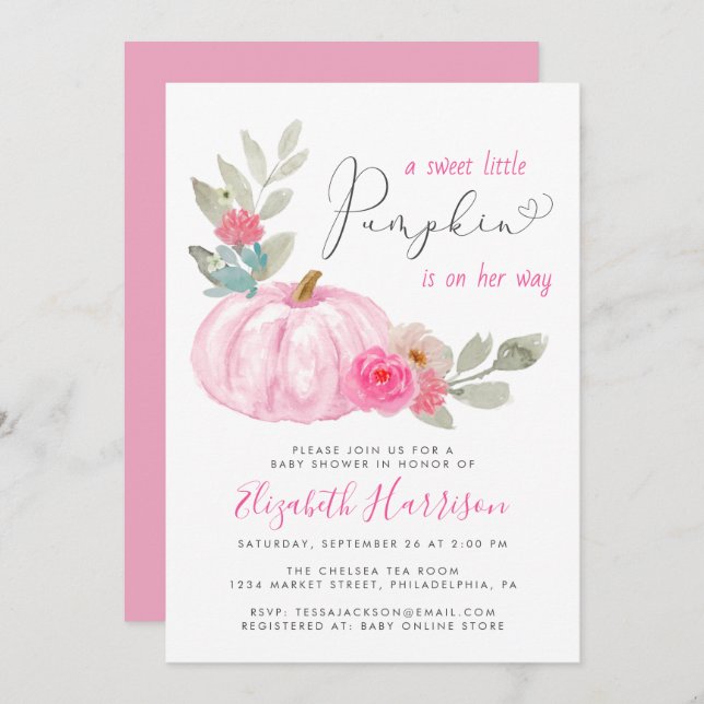 Little Pumpkin Watercolor Kindermädchendusche Einladung (Vorne/Hinten)