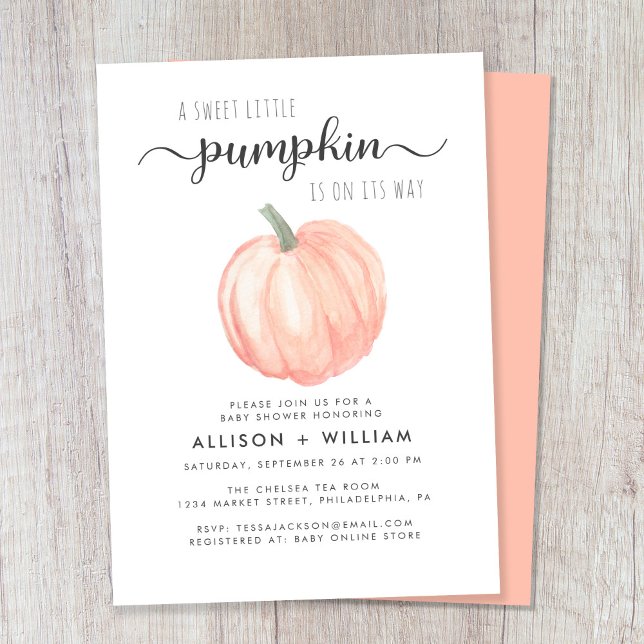 Little Pumpkin Watercolor Paare Kinderdusche Einladung (Celebrate the upcoming arrival of your autumn baby with a pumpkin-themed couple's baby shower)