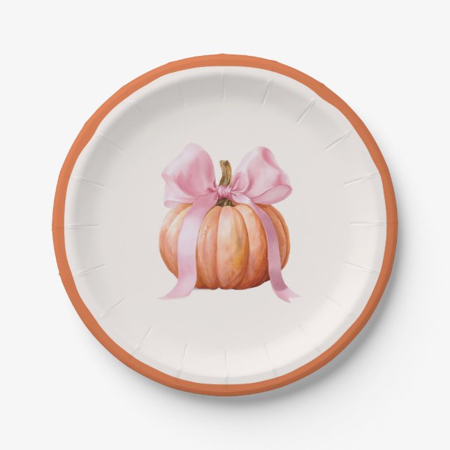 Little Pumpkin with Pink Bow - Babydusche Pappteller (Vorderseite)