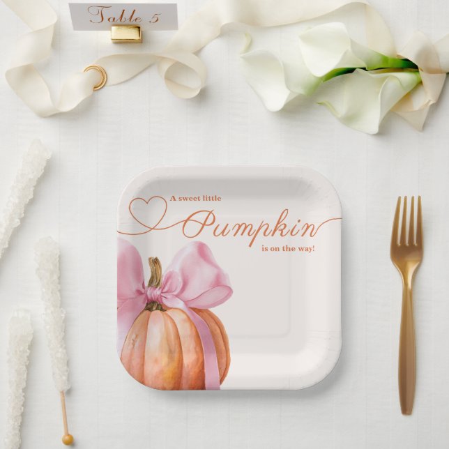 Little Pumpkin with Pink Bow - Babydusche Pappteller (Hochzeit)