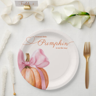 Little Pumpkin with Pink Bow - Babydusche Pappteller