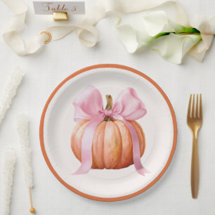 Little Pumpkin with Pink Bow - Babydusche Pappteller