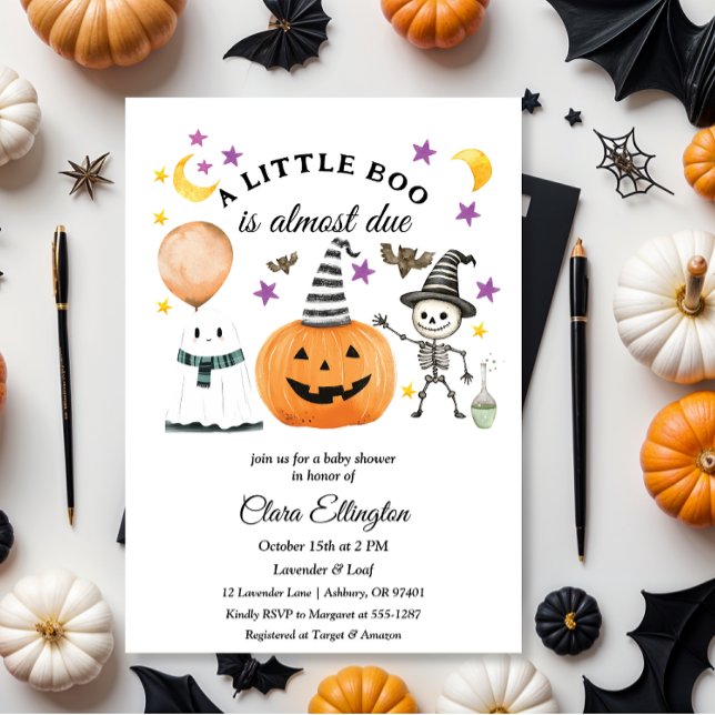 Little Pumpkins erste Halloween-Babydusche Einladung (baby shower invitation, halloween, watercolor, pumpkin, orange, little boo is almost due)