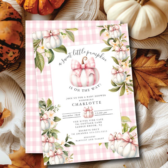 Little Pumpkin's Pink Gingham Baby Shower Einladung (Von Creator hochgeladen)