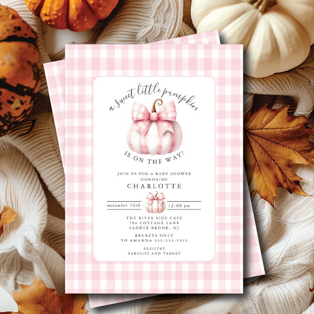 Little Pumpkin's Pink Gingham Baby Shower Einladung (Von Creator hochgeladen)