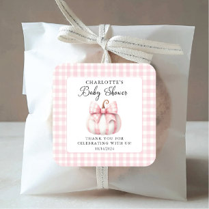 Little Pumpkin's Pink Gingham Quadratischer Aufkleber