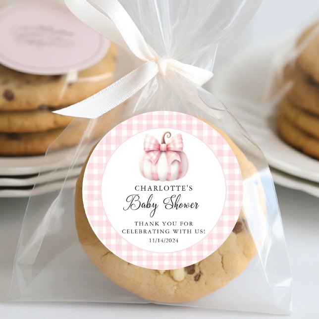 Little Pumpkin's Pink Gingham Runder Aufkleber (Von Creator hochgeladen)