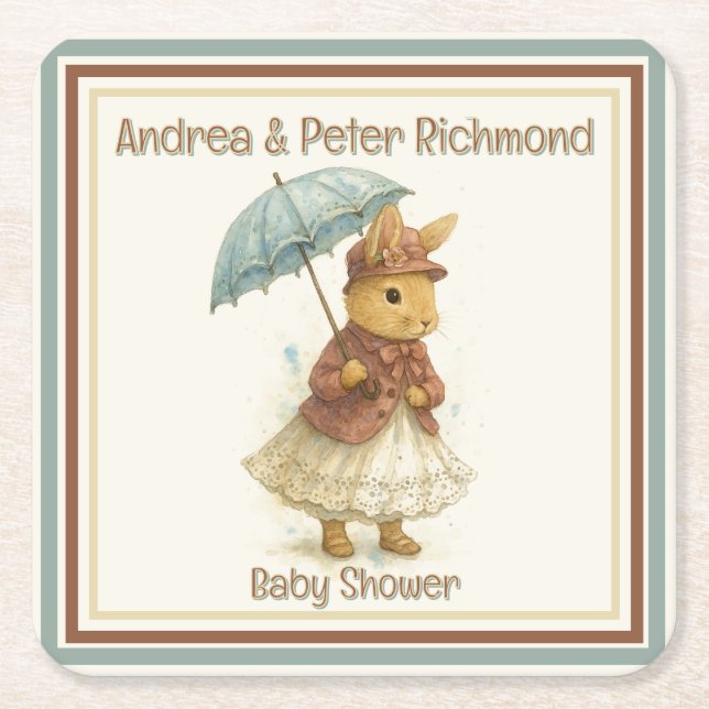 Little Rabbit Baby Shower for Girl Rechteckiger Pappuntersetzer (Vorderseite)