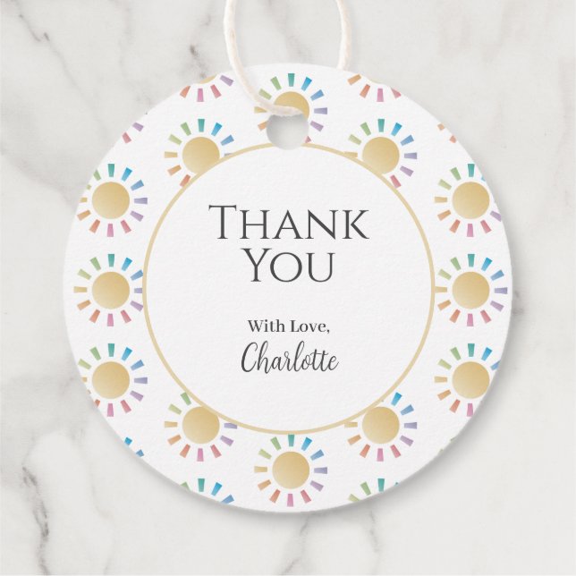 Little Rainbow Sunshine Baby Dusche Vielen Dank Geschenkanhänger (Rückseite)