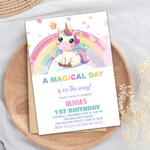 Little Rainbow Unicorn Einladung zum Geburtstag