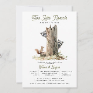 Little Rascals Raccoons Twins Baby Dusche Einladung