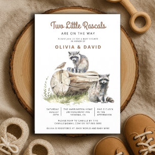 Little Rascals Raccoons Twins Baby Dusche Einladung