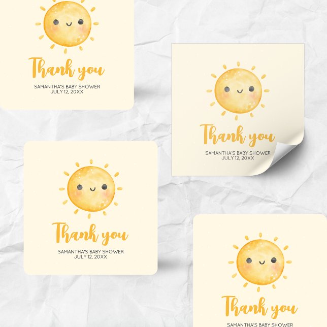 Little Ray of Sunshine Baby Shower Quadratischer Aufkleber (Little Ray of Sunshine Boho Baby Shower Square Sticker )