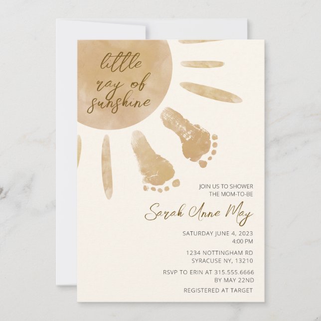 Little Ray of Sunshine Boho Baby Shower Einladung (Vorderseite)