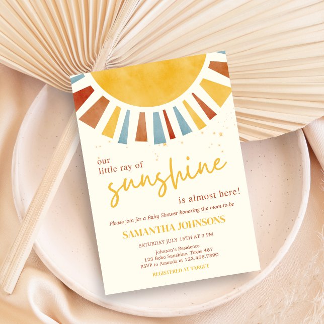 Little Ray of Sunshine Boho Baby Shower Einladung (Little Ray of Sunshine Baby Shower Invitation)